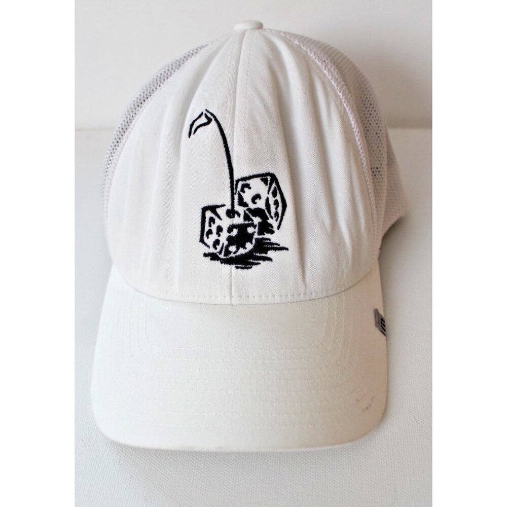 TravisMathew Dice Logo White Mesh Trucker Hat Flexfit 110 Yupoong